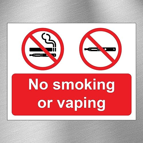 Pack of 6 self adhesive safety signs 135mm x 180mm - No smoking or vaping