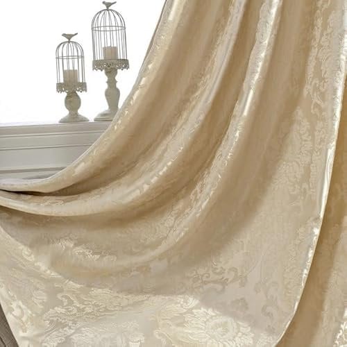 Europäische Da-Vorhänge für Wohnzimmer, luxuriöse Jacquard-Jalousie, Fensterpaneel-Stoffvorhang für Schlafzimmer, Schattierung 70 % individuell, Elfenbeinfarben, B150 cm x L215 cm, Bleistiftfalte