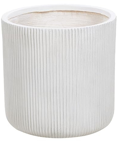 Blumentopf Ton und Glasfaser weiß rund 37 x 37 x 37 cm mit Rillen modern Oreoi