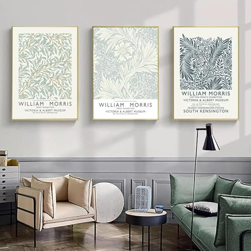 Nordic William Morris abstrakte botanische Poster und Drucke, bedruckte Leinwand, Malerei, Kunst, Wanddekoration, Wohnzimmer, Heimdekoration, 50 x 70 cm, 3 Stück, rahmenlos