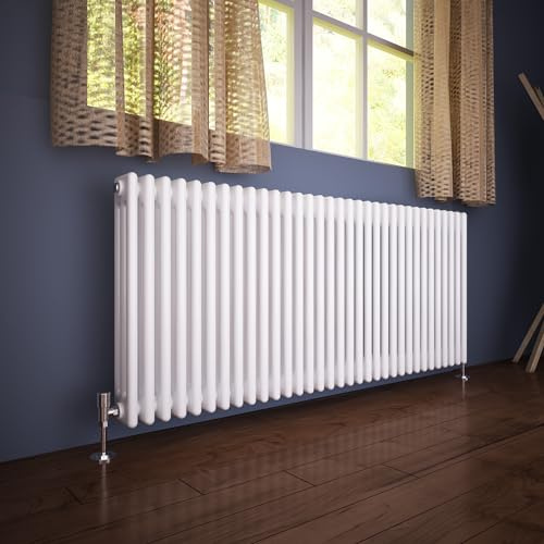 ELEGANT 600x1505mm White Traditional Triple Column Horizontal Radiator | Cast Iron Style Central Heater with Rapid Heating Perfect for Living Room, Bedroom, Kitchen