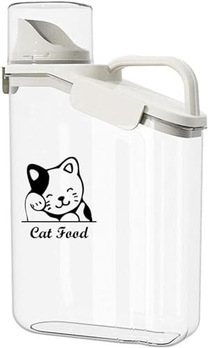Ctomche Katzenfutter Aufbewahrung lluftdichter Futtertonne Vorratsbehälter für Katzen mit Messbecher und Ausgießer,Tragbarer Griff,BPA-freier Kunststoff, transparent, 2.8L