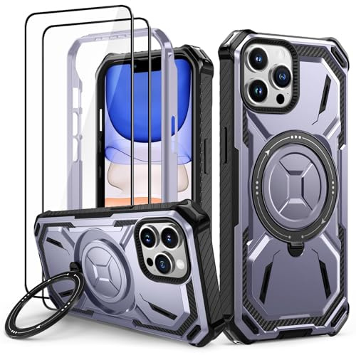 Lanhiem Cover per iPhone 13 Pro Max, 14FT Antiurto, 360° Supporto, Viola | Magnetica, con 2 Vetro Temperato, Militare Rugged Armor Protezione Completa del Corpo, Custodia per iPhone 13 Pro Max