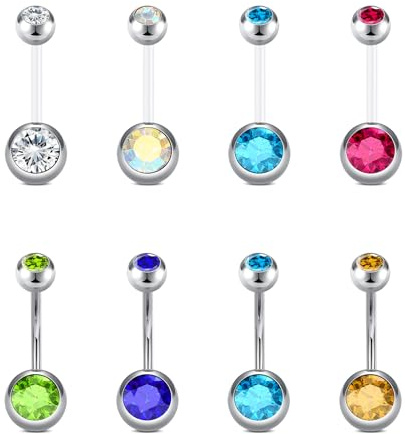 Rajnard Bauchnabelpiercing Chirurgenstahl und Schwangerschaft Piercing Bauchnabel 6/8/10/12/14/16/18/25/32/38mm 14G 1,6mm Silber Acryl Flexible Kunststoff Banane Piercing Schmuck