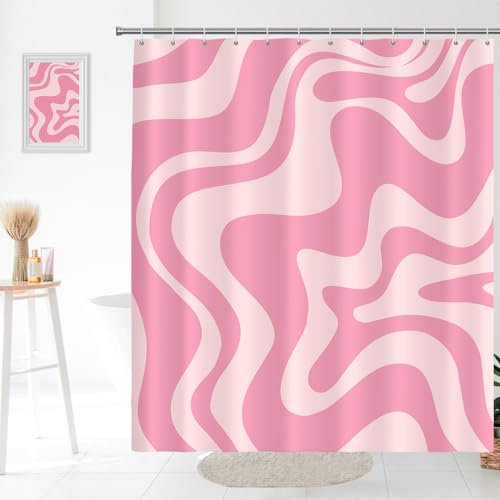 Ksriylm Pink Wave Shower Curtains for Bathroom Sets Fabric with 12 Hooks Machine Washable Digital Printing Decor,72 x 72