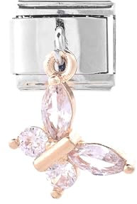 M&S Engagement Rose Gold Silver Bee Mum Mom Butterfly Owl Dog Stainless Steel 9mm Italian Link Charm Compatible With Nomination Bracelet (Butterfly)