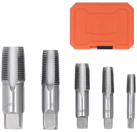NPT Gewindebohrer-Set, 5-teilig, Kohlenstoffstahl, 1/8-3/4 Zoll, für Sanitär- und Mechanikarbeiten, mit Aufbewahrungsbox
