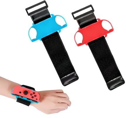 TUKEVA 2 Stück Armbänder für Just Dance Verstellbare Elastische Armband für Just Dance Armband für Nintendo Switch Controller Erwachsener Verstellbar Elastisch Handgelenkband Rot und Blau