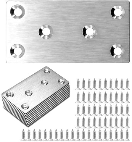 Lemiyoo 10 Sets Flat Brackets for Wood,Metal Mending Plates Heavy Duty with Screws, Stainless Steel Joining Plates for Sleepers Furniture Different Sizes Outdoor Connector (80*40mm)