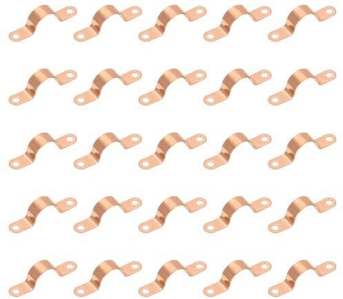 PATIKIL 1/2 Copper Pipe Strap Fittings, 25 Pcs Two Holes LF Pressure Copper Pipe Clamp Mount U Bracket Plumbing Fixing Fixture for Residential and Commercial Pipe Support