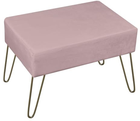 Pouf Poggiapiedi In Velluto Con Gambe Dorate Elegante Imbottito Sgabello Per Toeletta Mobile Trucco Ottomano Ingresso Tavolino Camera Da Letto Soggiorno Salotto - Rosa Antico - Rettangolare