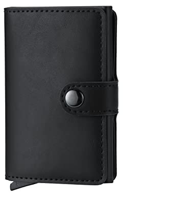 HJJEFRNO Hommes Porte-Cartes pour Femmes Vintage Cuir PU métal Porte-Cartes de Visite RFID Blocage ID Banque Carte de crédit Couverture Mini Portefeuille Titulaire de la Carte de Visite(Black)