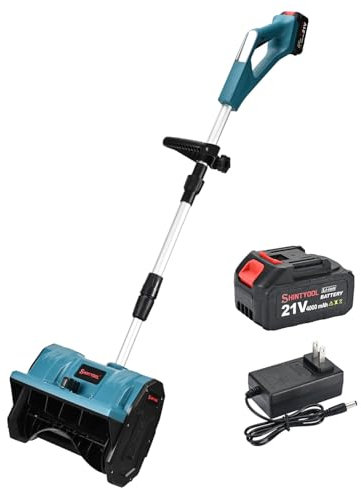 Spazzaneve senza fili, 21 V, alimentato a batteria, con manico frontale regolabile e 3 direzioni di lancio regolabili, colore: blu