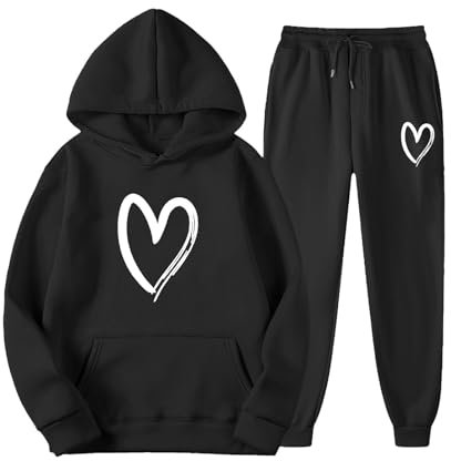 Ensemble de Sweat-Shirt à Capuche d'hiver pour Femmes, survêtement décontracté Ample de Couleur Unie avec cœur et Velours Pantalon Jogging Cargo Portefeuille Homme Marseille