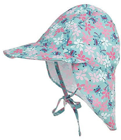 Durio Unisex Schirmmütze Kinder mit Nackenschutz Baby Sonnenhut UV SPF50+ mit Bindebänder Kleinkind Sommermütze Frosch 3 Monate-18 Monate