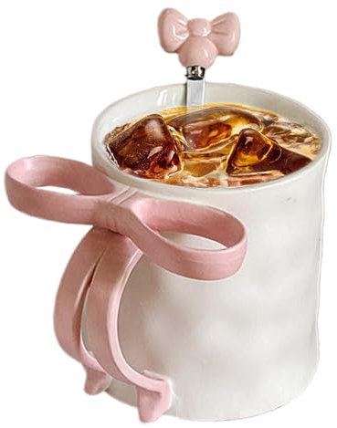 DAWCBVJQ Bow Coffee Mug - Charming Ribbon Mugs with Bow Handle, 500ml Bow Mug, Pink Christmas Mug, Ceramic Christmas Bow Hot Coffee Mug for Women Valentine's Christmas Birthday Thanksgiving Day