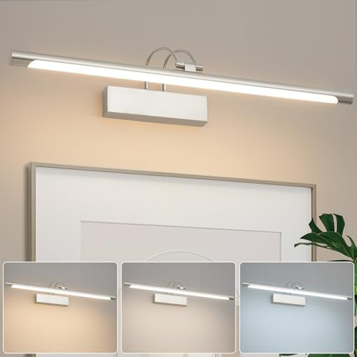 Actask LED Spiegelleuchte Bad 60cm Wasserdicht IP44 Innen Wandleuchte mit Schalter 10W 270° Einstellbar 3 Farbtemperaturen 3000K 4000K 6000K 600LM Bilderlampe Für Wohnzimmer Badschzimmer - Sand Nickel