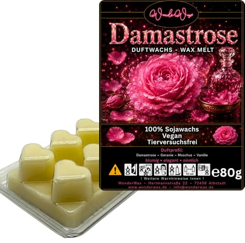 WonderWax® Duftriegel 6 x Duftwachs Herzen Weiß Damastrose | Farbe: Weiß | Raumduft für Duftlampen, Wax Melt, Sojawachs, Indoor Duftöl Wachs schmelzen für Aromalampe