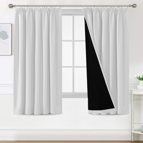 BellaHills 100% Thermovorhang Kälteschutz mit Kräuselband Gardinen Blickdicht 2er Set H175 x B140 cm Verdunklungsgardine Vorhänge Wohnzimmer Blackout Curtains, Vorhänge Kurz, Grau-weiß