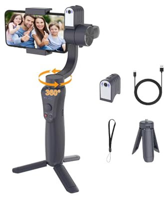 Stabilisateur Smartphone 3 Axes avec Micro Cravate Inclus – Gimbal Pro pour iPhone/Android – Trepied iPhone avec Lumière LED, Suivi Automatique, Support téléphone pour Filmer Idéal Vlog, TikTok,