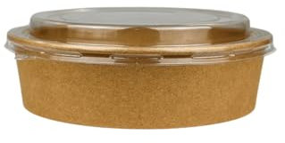Enpack 1100ml Bowl für Lebensmittel aus Kraft Papier mit RPET Deckel 50 Stk - Einweg Meal Prep Boxen mit PLA Innenbeschichtung - Salatschüssel braun mit Deckel (50)