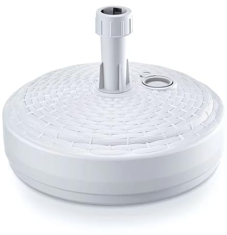 GARDENIX Pied de Parasol Rond, Blanc, Aspect rotin, Plastique, remplissable avec du Sable, de l'eau, des graviers pour Le Jardin, la Plage, la terrasse