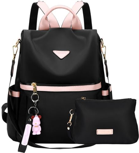 Leathario Zaino Donna Antifurto e Impermeabile, Zainetto, Zaini, Borsa Donna per Ufficio, Lavoro, Università, Viaggio, Nero E Rosa