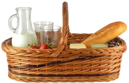 WIKLER Tablett Serviertablett aus Weide mit festem Henkel und Bodenplatte mit Motiven zur Auswahl – 56×39×30 cm – handgeflochtenes Korbtablett für Frühstück, Deko oder Präsent (Kräuter)
