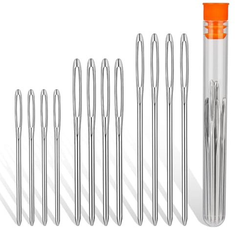Benlay Silber 12 Stück/3 Größen Stopfnadeln mit Großem Öhr, Sticknadeln | Stahl Sticknadeln mit Nadeleinfädler, Sticknadeln Stumpf, Gobelinnadel mit transparenter Flasche zum Stricken und Nähen