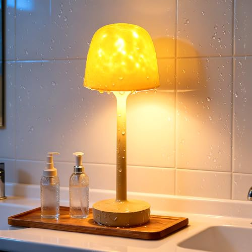 Wasserdichte Duschlampe für Innendusche mit 16 Farben Ozeanwellen-Projektor, wiederaufladbar mit Fernbedienung, LED-Tischlampe für Badezimmer