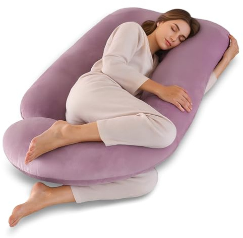 Otauoaea Schwangerschaftskissen, J-förmiges Ganzkörperkissen, Stillkissen XXL, Seitenschläferkissen zum Schlafen für Schwangere mit Abnehmbarem und Waschbarem aus Samtbezug, 145x70cm(Rosa, Samt)