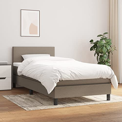 Massbinet Boxspringbett mit Matratze Polsterbett Stoff Schlichtes Design Topper 90 x 200 cm Taupe