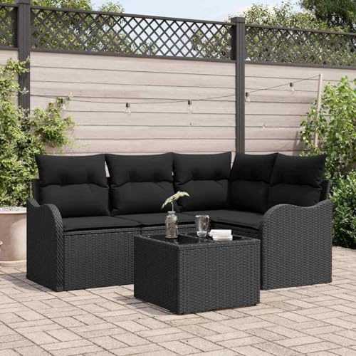 Mandloder Gartensofa-Set Schwarz Poly-Rattan, 4-Sitzer Modulares Loungesofa mit Tisch, UV-beständig, für Terrasse Balkon Garten, Outdoor Möbel