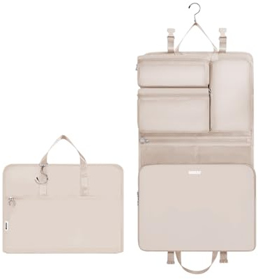 WANDF 6-in-1 Packing Cubes Koffer Organizer mit 360°-Aufhängehaken, Wasserabweisende Packwürfel Kompressions für Reisen, Multifunktionaler Handgepäck, Reise Essentials für Damen Herren, Beige