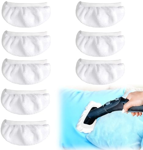 JASOLYI 8pcs Replacement Steam Mop Pads, Universal Steam Cleaner Accessories Reusable Microfiber Cloths Washable Mop Pads, Handheld Steams Cleaner Attachments(White)