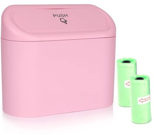 Einesin Mülleimer Auto mit 40 Stück Auto Müllsäcke, Automülleinmer, Auto Mülleimer Klein, Automülleinmer Mit Deckel, Hängende Aufbewahrungsbox, Auto Accessoires (Rosa)