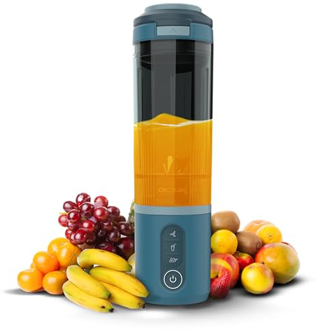 Cecotec Tragbarer Smoothie Maker Power Titanium Shake2Go Lagoon. 180 W, 600 ml To-Go-Becher mit Dichtdeckel, 3 Automatikprogramme, Anti-Blockier-Design, USB-C, Trinkfertige Smoothies für Unterwegs