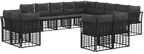 vidaXL Outdoor-Sofagarnitur Schwarz und Dunkelgrau Polyester, Bequeme, wetterfeste, modulare Sofagarnitur, Poly-Rattan Gartenmöbel, Flexible Couch für die Terrasse