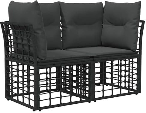vidaXL Outdoor-Lounge 2 pcs Schwarz und Dunkelgrau Poly-Rattan, Rustikales Outdoor-Sofa, wetterfestes Sitzmöbel, Bequeme Gartenbank, modulares Loveseat, lässige Balkonmöbel