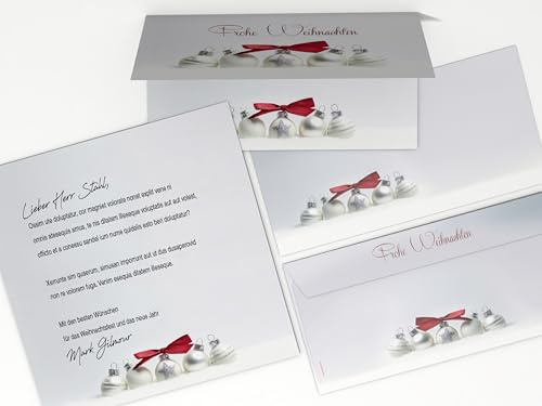 Weihnachtskarten mit Umschlag 20-tlg | Pure Silver | 10 Klappkarten DIN LANG mit passendem Einleger + 10 passende Kuverts | weihnachtliches Karten-Set