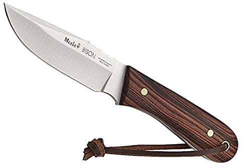 MUELA BISON-9NL - Cuchillo de caza con mango de madera de rey con funda de cuero, acero inoxidable