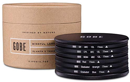 Gobe - Kit filtri per obiettivi 77 mm UV, polarizzatore circolare, ND64, rosso, arancione graduato, blu graduato (1Peak)