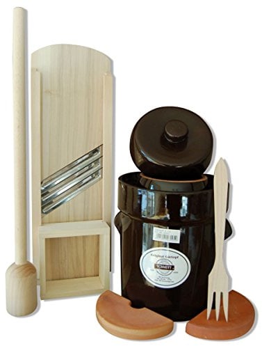 MS-Steinzeug Gärtopf 30 L Set, Krautschneider, Stampfer & Krautgabel | Komplett-Set zum Fermentieren und Sauerkraut selber machen – mit Gärtopf, Beschwerungssteinen und praktischem Zubehör
