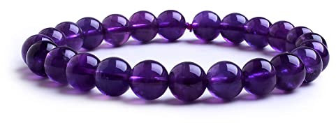 Candyfancy 8MM Perlen Armbänder Amethyst Armband Bergkristall Beads Lila Elastisch Natürlich Stein Damen Herren