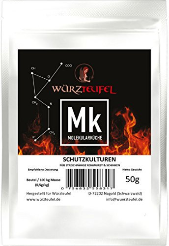 Schutzkulturen, milde Starterkulturen für streichfähige, gepökelte Wurst und Schinkenprodukte. Mehrstammkulturen, gefriergetrocknet, Spitzenqualität. 1 Beutel (50g.)