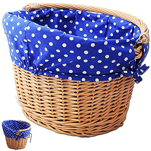 Fahrradkorb mit Haltebügeln und Einlage (Blau) Weide Einkaufskorb Lenker Lenkerkorb Weidenkorb