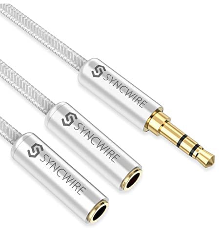 SYNCWIRE Kopfhörer-Splitterkabel, 3,5 mm AUX-Splitter-Adapter, geflochtener Nylon-Stecker auf 2 x Buchse, AUX-Verlängerungskabel für Apple iPhone, iPod, iPad, Samsung, Kopfhörer, Lautsprecher,