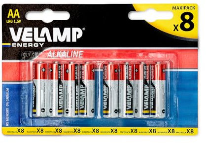 Velamp Batterie Stilo Alcaline 1,5V – Formato AA – Confezione da 8 pezzi - Ideali per Controller, Giocattoli, Torce e Dispositivi Elettronici