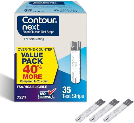 Ascensia Contour Next Blood Glucose Test Strips for Diabetes – 35 Count (1 Pack) - Accurate, No Coding, Second-Chance Sampling, Compatible with All Contour Next Meters for Easy Blood Sugar Testing