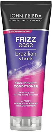 JOHN FRIEDA Brazilian Sleek 250 ml, Conditioner auf Keratinbasis mit sanfter und glänzender Glättung, brasilianischer Stil, Anti-Frizz, Haarpflege